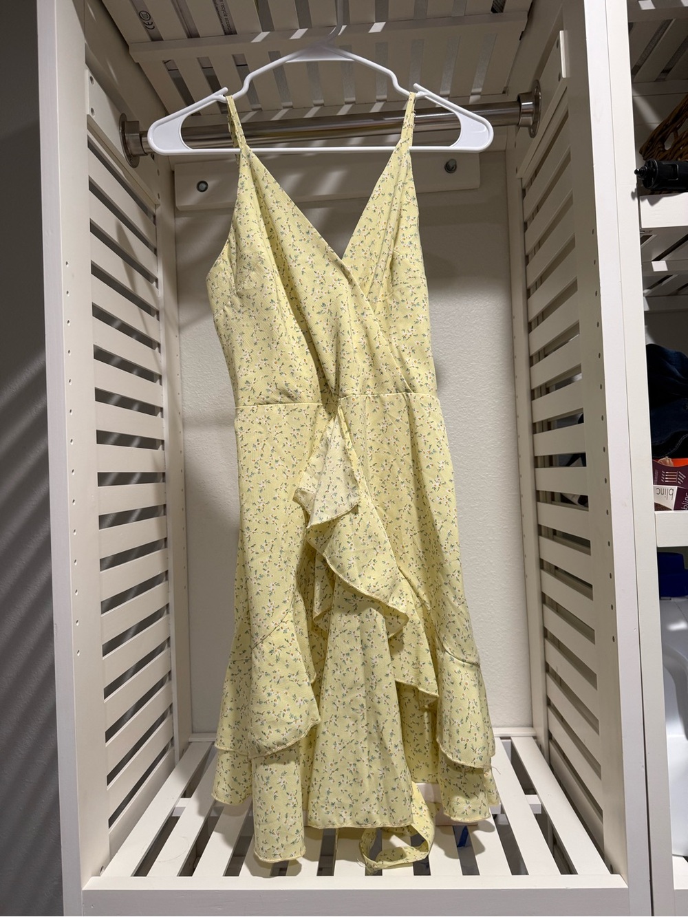 SHEIN Pale Yellow Floral Ruffle Wrap Dress